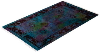Modern Overdyed Hand Knotted Wool Blue Area Rug 2' 8" x 4' 5"