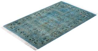 Modern Overdyed Hand Knotted Wool Blue Runner 2' 7" x 4' 2"