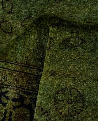 Contemporary Overdyed Wool Hand Knotted Green Runner 2' 8" x 8' 8"
