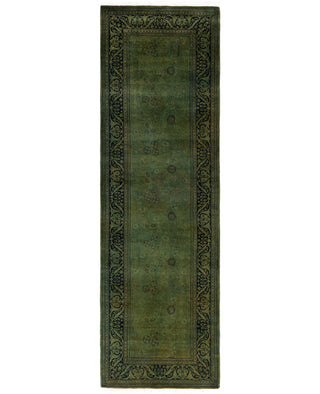Contemporary Overdyed Wool Hand Knotted Green Runner 2' 8" x 8' 8"