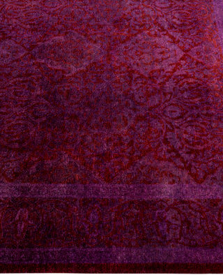 Contemporary Overdyed Wool Hand Knotted Purple Runner 3' 9" x 4' 2"
