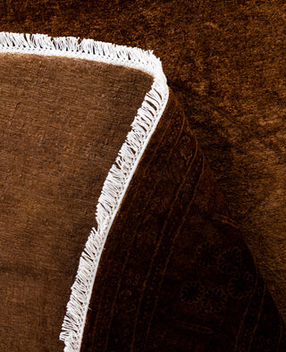 Contemporary Overdyed Wool Hand Knotted Brown Round Area Rug 8' 1" x 8' 1"