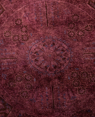 Overdyed One-of-a-Kind Wool Purple Round Area Rug 6' 1" x 6' 1"