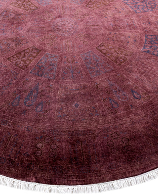 Overdyed One-of-a-Kind Wool Purple Round Area Rug 6' 1" x 6' 1"