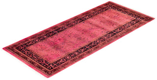 Modern Overdyed Hand Knotted Wool Pink Runner 2' 7" x 6' 2"