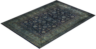 Modern Overdyed Hand Knotted Wool Black Area Rug 6' 2" x 8' 9"