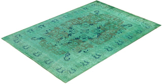 Contemporary Overdyed Wool Hand Knotted Green Area Rug 6' 2" x 8' 10"