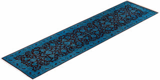 Contemporary Hand-Knotted Overdyed Blue Runner 2' 6" x 10' 4"