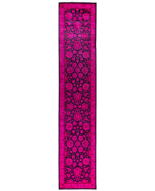 Contemporary Overdyed Wool Hand Knotted Pink Runner 2' 6" x 12' 8"