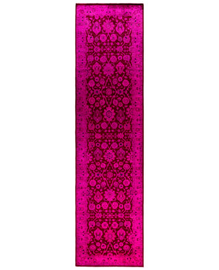 Contemporary Overdyed Wool Hand Knotted Pink Runner 2' 7" x 10' 1"