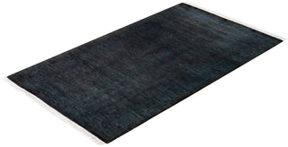 Modern Overdyed Hand Knotted Wool Black Area Rug 3' 1" x 5' 3"