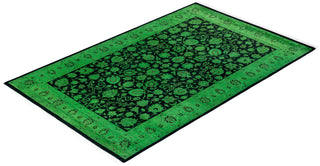 Modern Overdyed Hand Knotted Wool Green Area Rug 4' 1" x 6' 5"