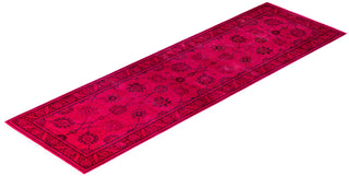 Overdyed Hand-Knotted Wool Modern-Contemporary Pink Runner 3' 0" x 10' 0"
