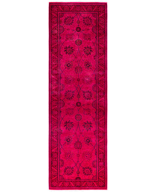 Overdyed Hand-Knotted Wool Modern-Contemporary Pink Runner 3' 0" x 10' 0"