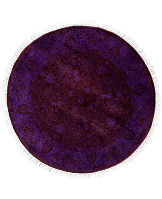Contemporary Overdyed Wool Hand Knotted Red Round Area Rug 3' 1" x 3' 1"
