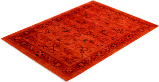 Contemporary Hand-Knotted Overdyed Orange Area Rug 4' 3" x 5' 10"