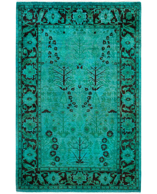 Contemporary Overdyed Wool Hand Knotted Green Area Rug 4' 2" x 6' 3"