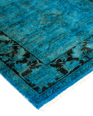 Modern Overdyed Hand Knotted Wool Blue Runner 2' 8" x 10' 4"