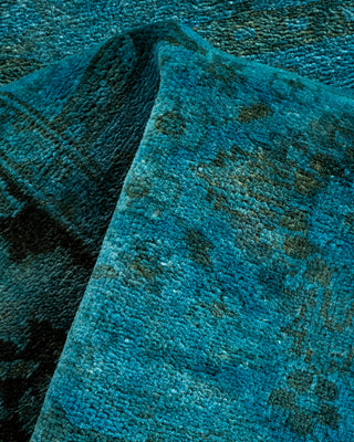 Contemporary Hand-Knotted Overdyed Blue Runner 2' 8" x 10' 4"