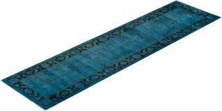 Modern Overdyed Hand Knotted Wool Blue Runner 2' 8" x 10' 4"