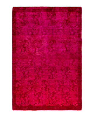 Contemporary Overyed Wool Hand Knotted Pink Area Rug 4' 2" x 6' 1"