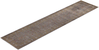 Contemporary Hand Knotted Overdyed Gray Runner 2' 8" x 12' 0"