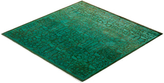 Modern Overdyed Hand Knotted Wool Green Square Area Rug 5' 1" x 5' 1"