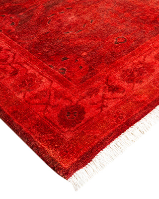 Modern Overdyed Hand Knotted Wool Red Runner 3' 1" x 15' 7"