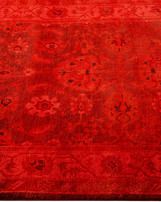 Modern Overdyed Hand Knotted Wool Red Runner 3' 1" x 15' 7"