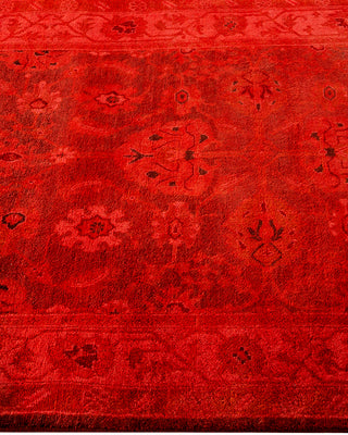 Contemporary Hand-Knotted Overdyed Red Runner 3' 1" x 15' 7"