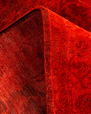 Modern Overdyed Hand Knotted Wool Red Runner 3' 1" x 15' 7"