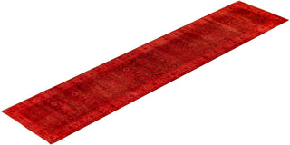 Contemporary Hand-Knotted Overdyed Red Runner 3' 1" x 15' 7"