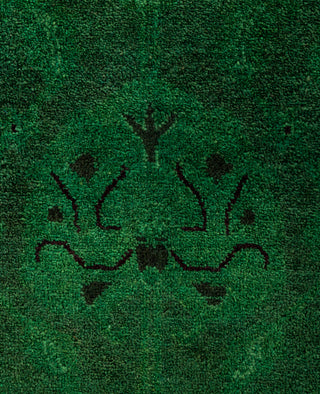 Contemporary Overdyed Wool Hand Knotted Green Runner 3' 1" x 13' 0"