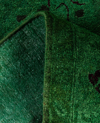 Contemporary Overdyed Wool Hand Knotted Green Runner 3' 1" x 13' 0"