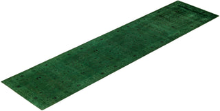 Contemporary Overdyed Wool Hand Knotted Green Runner 3' 1" x 13' 0"