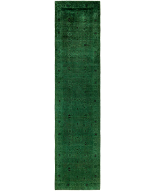 Contemporary Overdyed Wool Hand Knotted Green Runner 3' 1" x 13' 0"