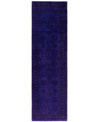 Contemporary Overdyed Wool Hand Knotted Purple Runner 3' 1" x 10' 7"