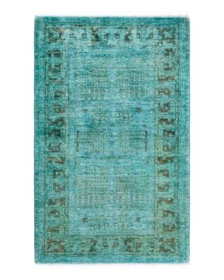 Contemporary Overyed Wool Hand Knotted Blue Area Rug 3' 3" x 5' 0"