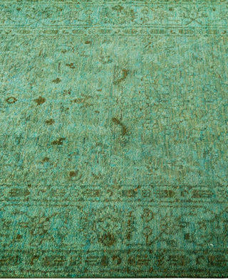Contemporary Overdyed Wool Hand Knotted Green Runner 3' 1" x 15' 10"