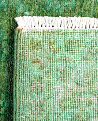 Contemporary Overdyed Wool Hand Knotted Green Runner 3' 1" x 15' 10"
