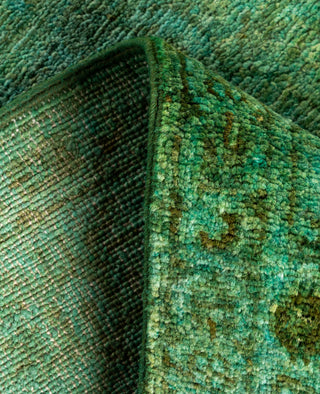 Contemporary Overdyed Wool Hand Knotted Green Runner 3' 1" x 15' 10"