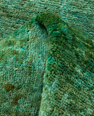Contemporary Overdyed Wool Hand Knotted Green Runner 3' 1" x 15' 10"