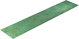 Contemporary Overdyed Wool Hand Knotted Green Runner 3' 1" x 15' 10"