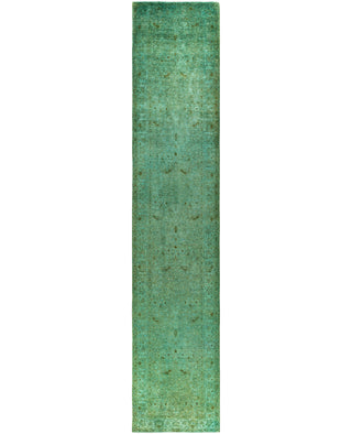 Contemporary Overdyed Wool Hand Knotted Green Runner 3' 1" x 15' 10"