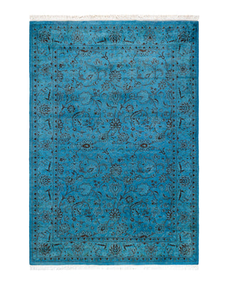 Contemporary Fine Vibrance Blue Wool Area Rug 4' 2" x 6' 2"