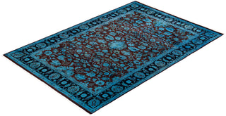Modern Overdyed Hand Knotted Wool Blue Area Rug 4' 1" x 5' 10"