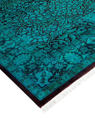 Modern Overdyed Hand Knotted Wool Green Area Rug 4' 2" x 11' 10"