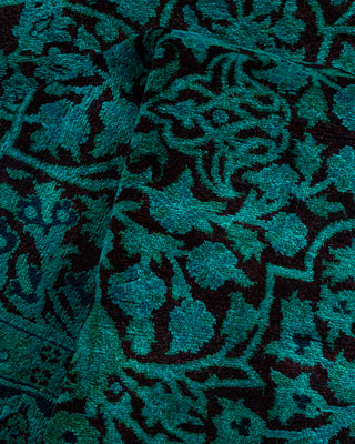 Contemporary Hand Knotted Overdyed Green Runner 4' 2" x 11' 10"