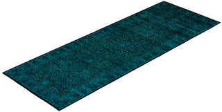 Contemporary Hand Knotted Overdyed Green Runner 4' 2" x 11' 10"