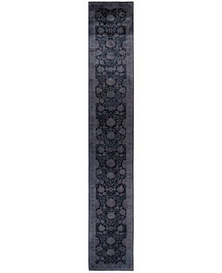 Contemporary Overdyed Wool Hand Knotted Black Runner 2' 7" x 16' 3"